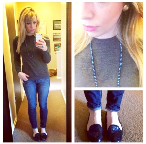 Sweater&Loafers: Gap, Necklace: F21, Jeans: American Eagle, Earrings: Target